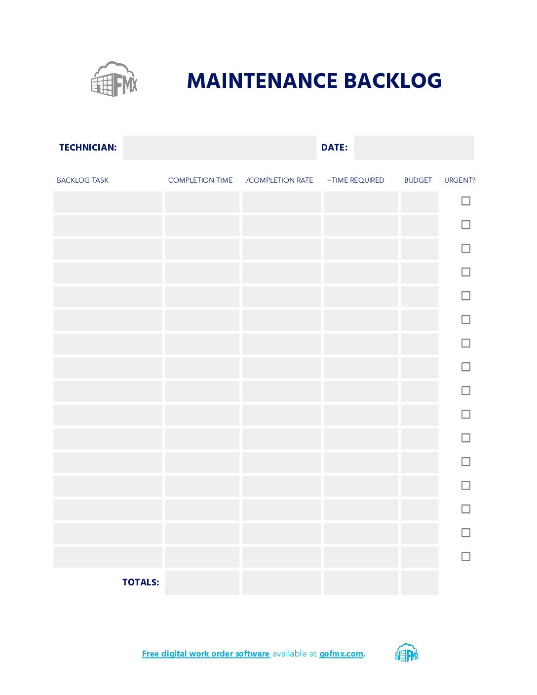 Maintenance Backlog Template