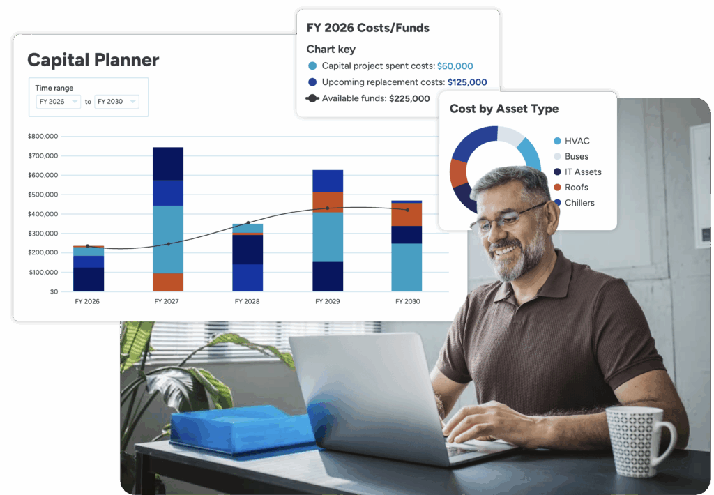 professional using FMX Capital Planner to review projections with costs and funding and costs by asset type